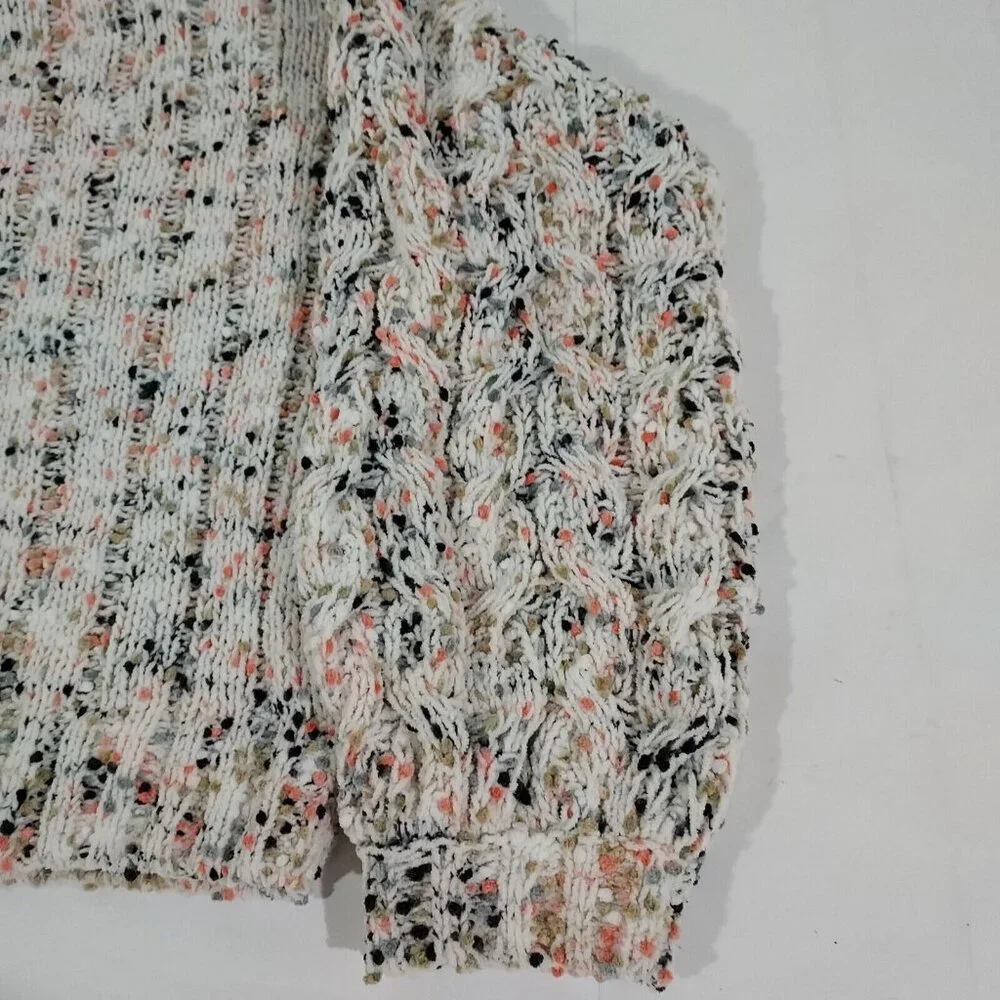 Jessica Simpson White Confetti Multi-Color Cropped Knit Sweater Ribbed Cuff Larg - Picture 14 of 14